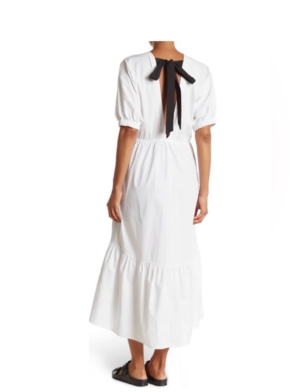 Topshop Women’s Woven Bow Back White Midi Dress Tall Size 6 (#)